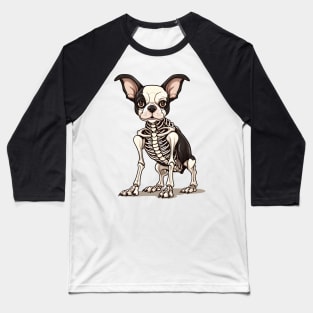 Skeleton Boston Terrier Dog Baseball T-Shirt